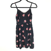 Divided H&amp;M Mini Dress A Line Sleeveless Floral Roses Black Pink Size 4 - £9.90 GBP