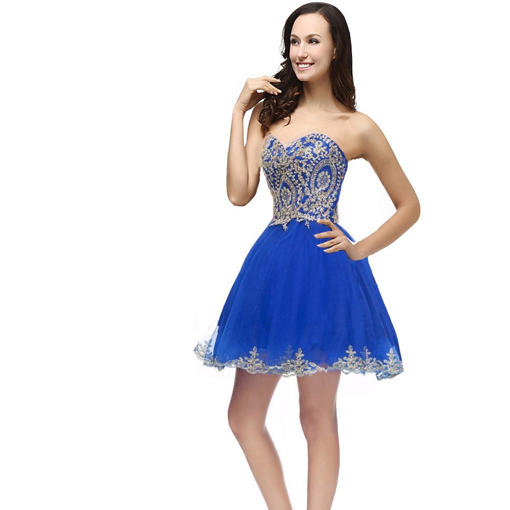 Kivary Gold Lace Crystals Short Tulle Corset Prom Homecoming Cocktail Party Dres