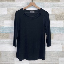 Chicos Travelers Cut Out Neckline Top Black 3/4 Sleeve Stretchy Womens 1 Medium - £27.08 GBP