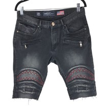 Damati Mens Jeans Shorts Cut Off Denim Zippers Embroidered Black 32 - $19.24