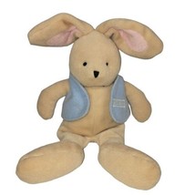 Carter&#39;s Prestige Plush Tan Bunny Rabbit Rattle Blue Vest Stuffed Animal 11&quot; - £8.60 GBP