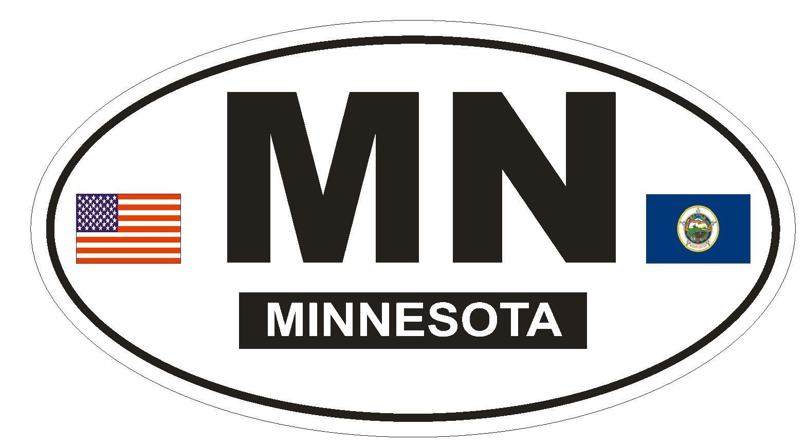 MN Minnesota Oval Bumper Sticker or Helmet Sticker D791 Euro Oval with Flag - $1.39 - $75.00