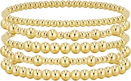 ADOYI 5 Stackable Gold Bracelets 14K Gold Plated Beaded Balls Strand Stretch - £15.25 GBP