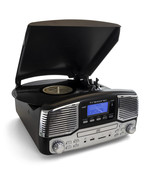 New Black Trexonic Retro Wireless Bluetooth Record Turntable CD Player U... - $180.15 CAD