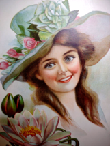 Victorian Art Print Lovely Women Close Up Tulip Flower Hat Gray Litho Co NY 1906 - £28.57 GBP