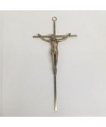 Vintage 10&quot; Jesus Metal Gold Tone Crucifix Cross, Christian Decor - £13.27 GBP