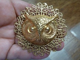 B-BIRD-550) large Owl head round filigree all brass pin pendant owls - $21.49
