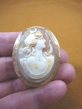 C-1356) DIANA hunt Woman with moon decoration shell carved CAMEO 10k pin... - £290.30 GBP