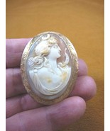 C-1356) DIANA hunt Woman with moon decoration shell carved CAMEO 10k pin... - $498.30 CAD
