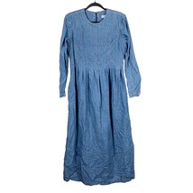 F L Malik Denim Dress 8 Womens VTG Modest Blue Jean Long Sleeve Pleated ... - £20.08 GBP