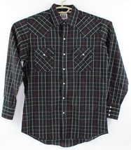 Ely Cattleman Mens Medium Black Plaid Pearl Snap Western Cowboy Button Up Shirt - £15.38 GBP