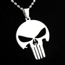 Punisher Necklace Stainless Steel 316L Metal Pendant 24&quot; Ball Chain Superhero - £7.09 GBP