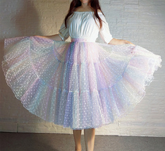 Pastel Color Layered Tulle Skirt Women Custom Plus Size Rainbow Tulle Midi Skirt image 3