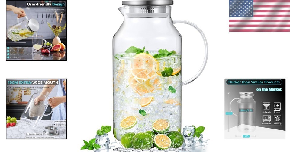 Modern 1 Gallon Glass Iced Tea Pitcher with Strainer Lid & Comfort Handle Item image 2