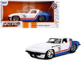 1963 Chevrolet Corvette Stingray White and Blue with Red Stripe "Chevy Racing" " - $39.84