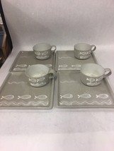 Vtg Pottery Snack Set Symphony Ware Aucello 1950s hand made Plates Cups ... - £37.38 GBP