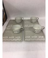 Vtg Pottery Snack Set Symphony Ware Aucello 1950s hand made Plates Cups ... - £37.36 GBP