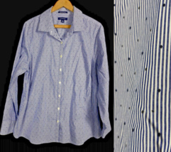 Lands End 18W Top Shirt No Iron Supima Cotton Blue Stripe Polka Dot Button Up - $46.50