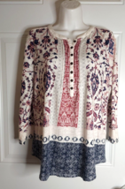 Lucky Brand 3/4 Sleeve Boho Pullover Pintuck Pleats Tunic Top Blouse Size S/P - £10.77 GBP