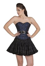 Blue Black Corset Brocade Leather Belt Halloween Costume Party Prom Overbust Top - £36.75 GBP