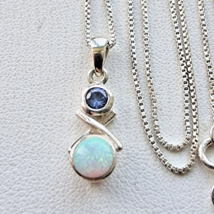 925 STERLING SILVER LONDON BLUE TOPAZ AND OPAL  PENDANT NECKLACE - €33,37 EUR