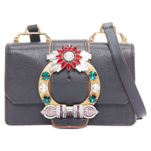 Miu Miu Lady Leather Colorful Rhinestone Buckle Flap Crossbody Bag Women One - $933.85