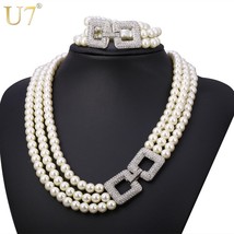 U7 Wedding Simulated Pearl Jewelry Set For Women Party Rhinestone Multi Layers L - $50.21