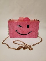 Bari Lynn Pink Acrylic Clutch Crossbody Purse Happy Smiley Wink Face Cha... - £39.65 GBP