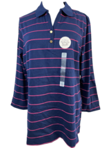Kim Rogers Perfectly Soft Navy and Hot Pink Striped 3/4 Sleeve  Polo Sz L, NWT - £7.46 GBP