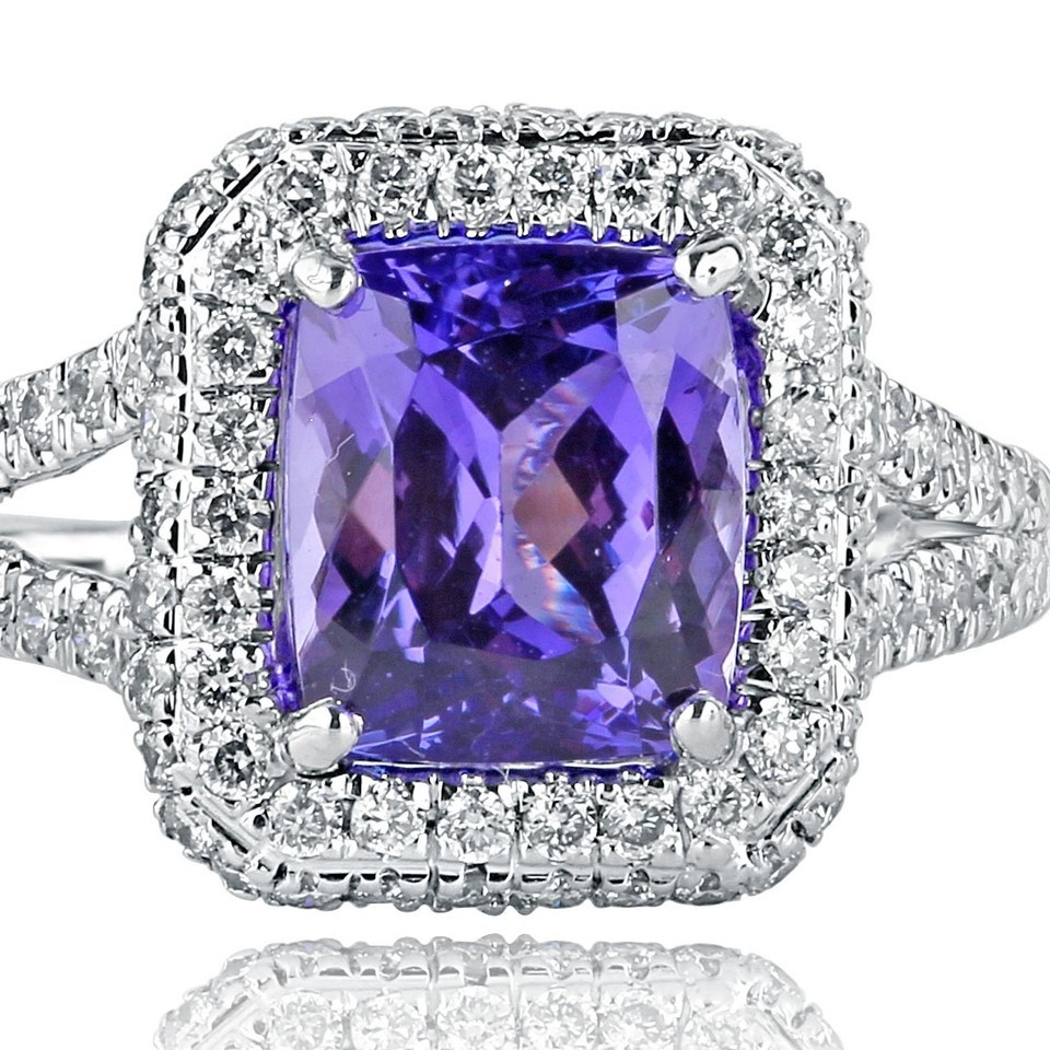 3.07 Ct Natural Cushion Cut Tanzanite Diamond Engagement Ring 18k White Gold Item image 4