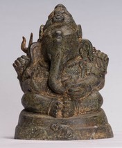 Ganesha Statue - Ancien Thaï D&#39;Style Bronze Assis 4-Arm - £242.20 GBP