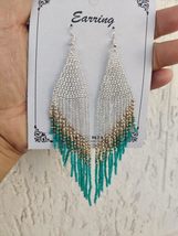 Seed Beaded Earrings for Women Fashion Sea Green Indian Jewelry - £5.54 GBP