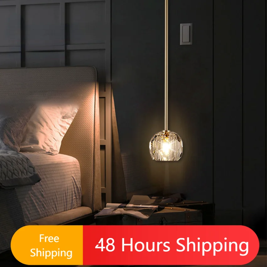 Modern Crystal Pendant Lights for Bedroom Bedside Hanging Lamp Ceiling - $57.44+