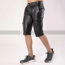 Men&#39;s Genuine Lambskin Leather Shorts Boxer Sports Stylish Black Unique Handmade - £78.38 GBP+