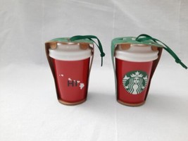 2016 Pair of Starbucks Christmas Ornaments ~ Hawaii ~ Ceramic Red Cup NI... - $28.66