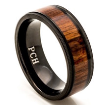 Black Titanium Wedding Ring Hawaiian Koa Wood Inlay Comfort Fit Band 8mm 8 -15 - £15.18 GBP