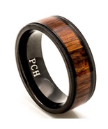 Black Titanium Wedding Ring Hawaiian Koa Wood Inlay Comfort Fit Band 8mm... - £14.85 GBP