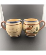 Vintage Art Pottery Two CREAM SET Mottoware WATCOMBE Torquay England - $44.76 CAD