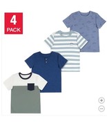 Pekkle Boys Girls T-Shirts Blue Multicolor Dinosaur 4-Pack Kids Short Sl... - $727.52 MXN