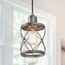 Modern Farmhouse 1-Light Mini Pendant Dark Pewter Geometric Cage Design Shade - £30.04 GBP