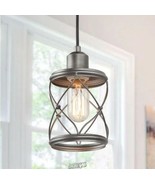 Modern Farmhouse 1-Light Mini Pendant Dark Pewter Geometric Cage Design ... - $51.60 CAD