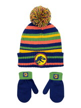 Jurassic World Cable Knit Hat Cuffed Pom Beanie &amp; Mittens Set Toddler&#39;s Nwt - £10.30 GBP