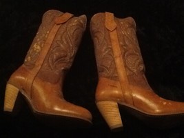 Vintage Capezio Cowboy Designer Boots Tall Tan Leather Made in U.S.A. - $27.71