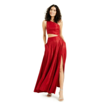 City Studios Junior Women 7 Red Glitter One Shoulder Cut Out Long Gown NWT BZ15 - £54.82 GBP
