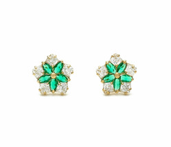 1CT Marquise Emerald Princess Simulated Diamond Earrings 14k Yellow Gold Plated - £48.78 GBP