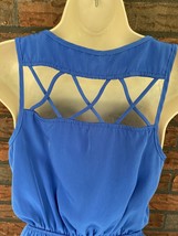Blue Sleeveless Dress Small Cage Back Fit &amp; Flare Satin Elastic Waist Beach Pool - £4.55 GBP