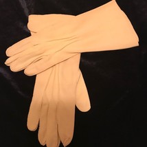 Vtg YELLOW Womens Dress Gloves Nuplex Suede Wear Right 71/2 Seamed Wrist... - $16.10