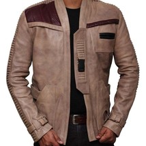 Men&#39;s Beige Lambskin Leather Finn Star Wars Leather Jacket - Free Shipping - £101.20 GBP