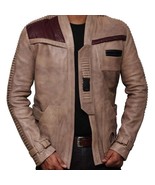 Men&#39;s Beige Lambskin Leather Finn Star Wars Leather Jacket - Free Shipping - £101.34 GBP