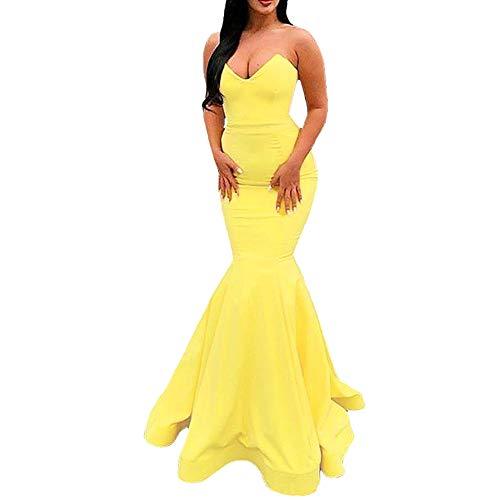 Plus Size Long Mermaid Simple V Neck Evening Gown Prom Dress Light Yellow US 22W